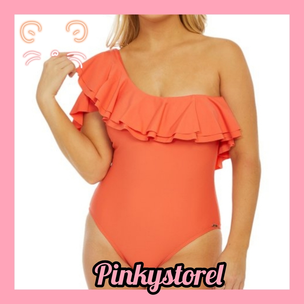 🥭Coral Ruffle Off Shoulder Swimsuit 🥭 - Picture 1 of 7